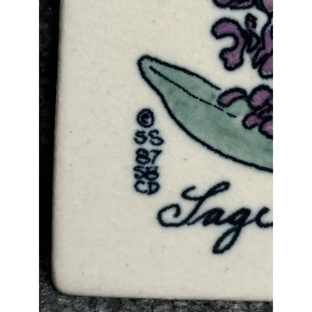 Vintage Santa Barbara Ceramic pottery wall clock TESTED herbs garden ribbon 12x8